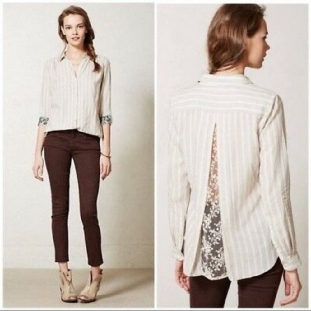 Anthropologie Isabella Sinclair Altay Top button down cotton striped lace back S